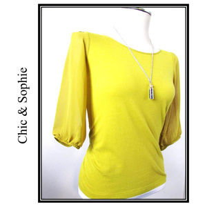 Yellow Golden 3/4 Sleeve Crew Neck Top